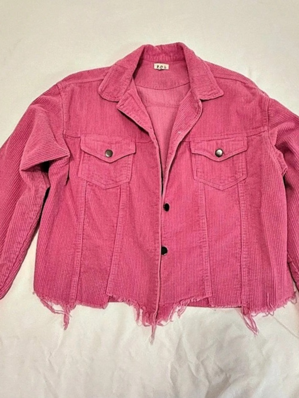 POL Frayed Hem Corduroy Trucker Jacket Pink Size Large